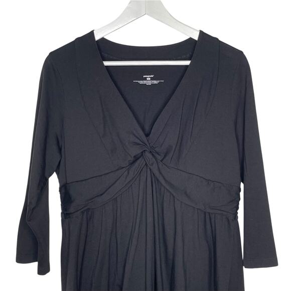 Patagonia Women's Sz L 3/4 Sleeve V-Neck Cotton Blend A-Line Black Margot Dress - Picture 3 of 8